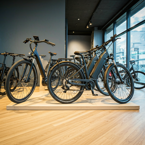 Grote moderne e-bike showroom met veel modellen